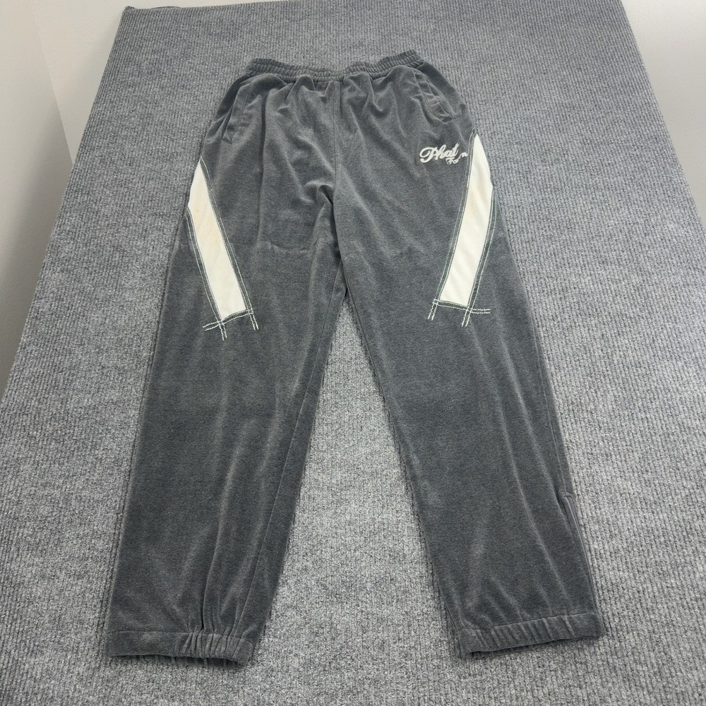 Vintage Phat Farm Pants Mens L Grey Velour Embroidered Baggy Streetwear HipHop